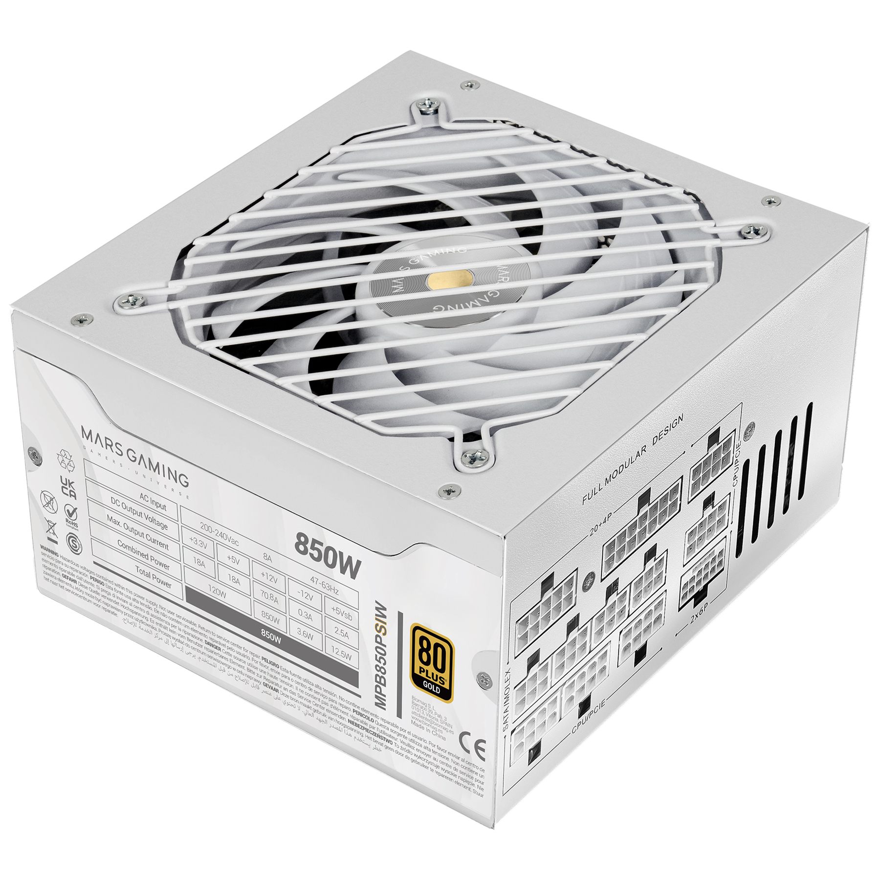 Fuente De Alimentación Mars Gaming Mpb850psi/ 850 W/ Ventilador 14 Cm/ Atx 3.1/ PCIe 5.1/ 80 Plus Gold