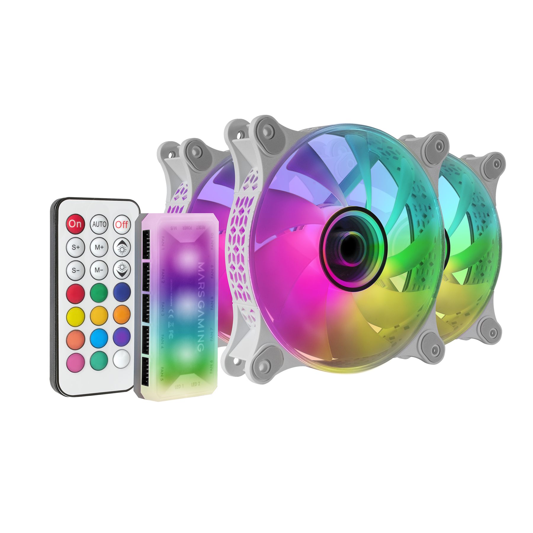 Pack 3 Ventiladores Mars Gaming Mf-3Dkitw/ 12 Cm + Hub + Mando A Distancia/ Argb/ Blanco
