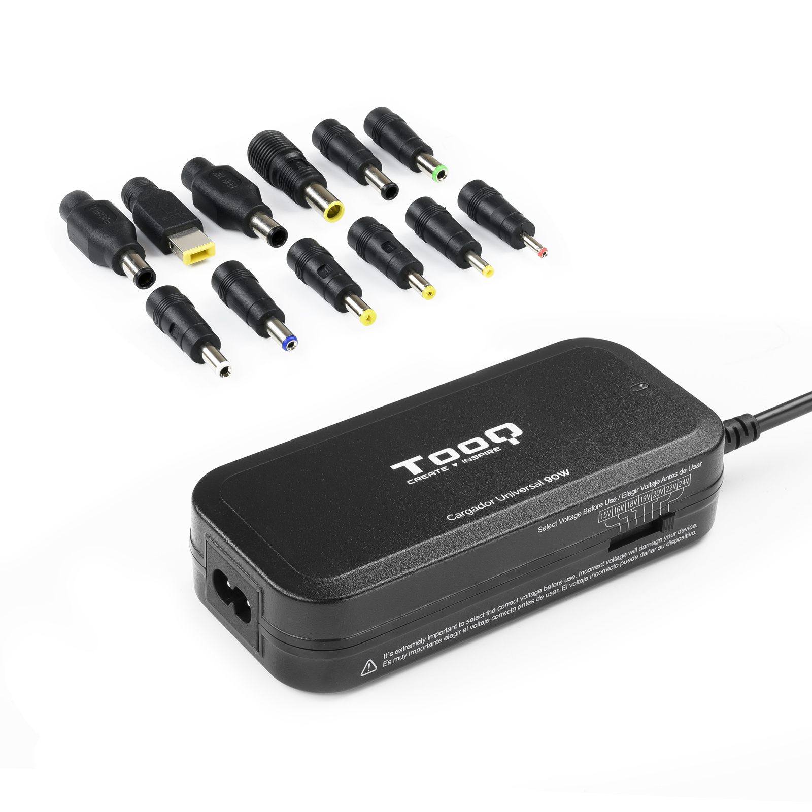 Cargador De Portátil Tooq Tqlc-90Bs02m/ 1Xusb/ 90 W/ Manual/ 12 Conectores/ Voltaje 15-24V