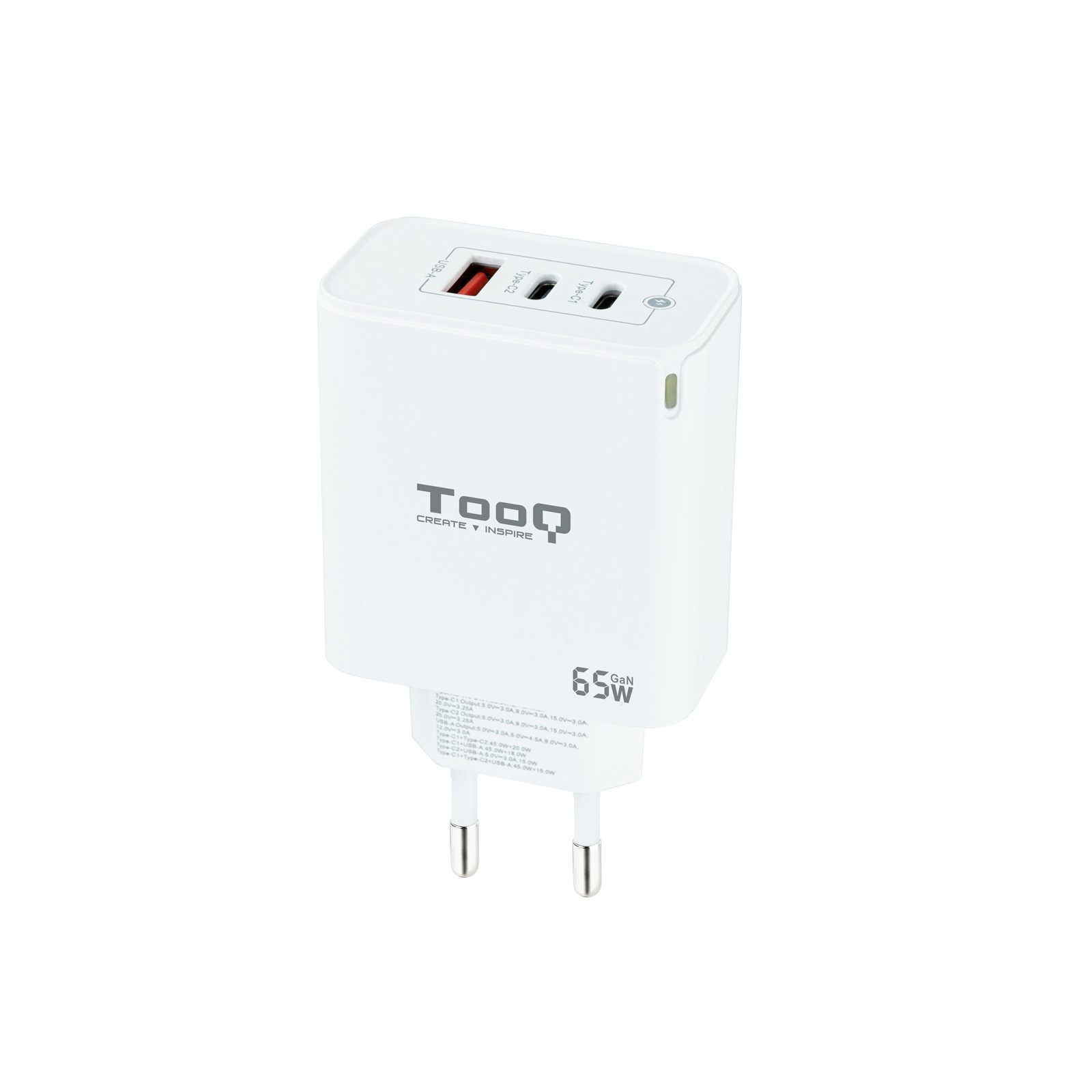 Cargador De Pared Gan Tooq Tqwc-Ganqc2pd65wt/ 2Xusb Tipo-C/ 1Xusb/ 65 W