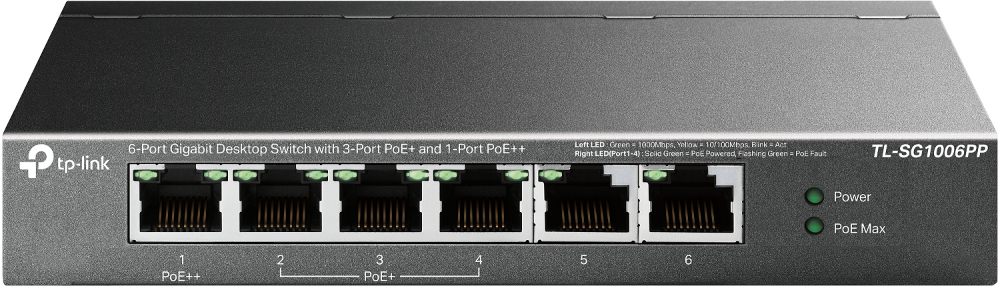 Switch TP-Link Tl-Sg1006pp 6 Puertos/ Rj-45 10/100/1000/ Poe++
