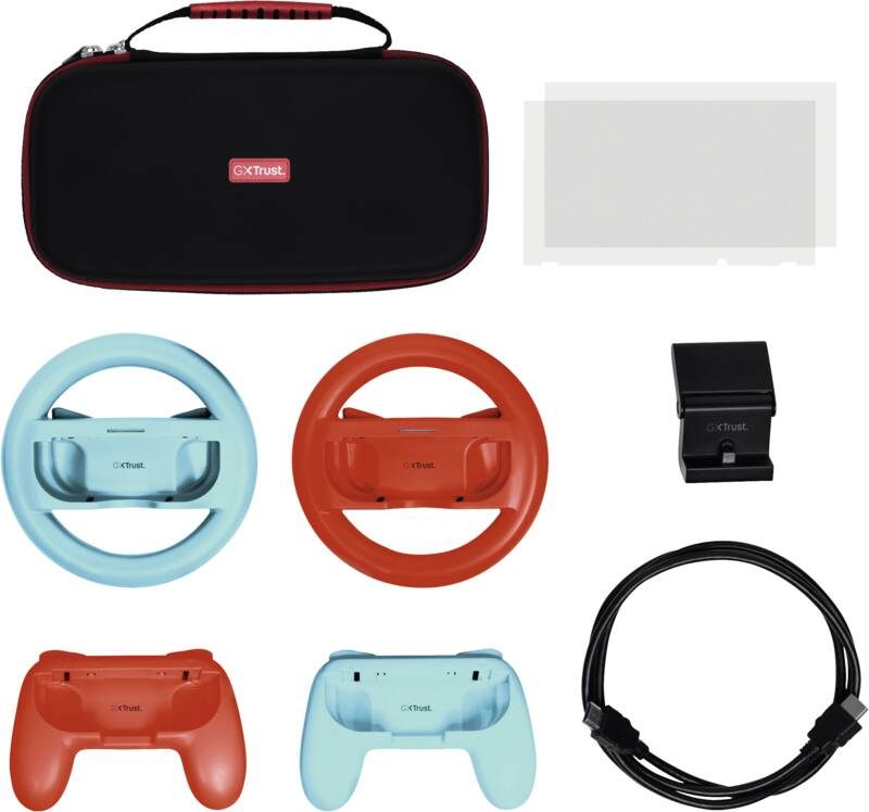 Pack Gaming Trust Gaming Gxt 1249/ Estuche Rígido + 2 Joy-Con + 2 Volantes + Cristal Templado Para Switch + Soporte De Carga