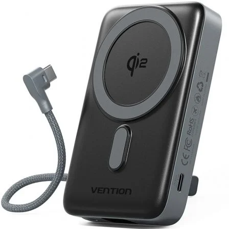 Powerbank 10000Mah Vention Fkhh0/ 35W/ Wireless/ Gris/ Incluye Cable Usb Tipo-C