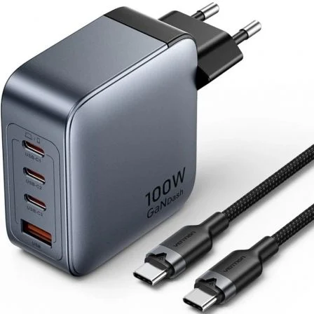 Cargador De Pared Gan Vention Tz-Feth0-Eu/ 3Xusb Tipo-C/ 1Xusb/ 100W