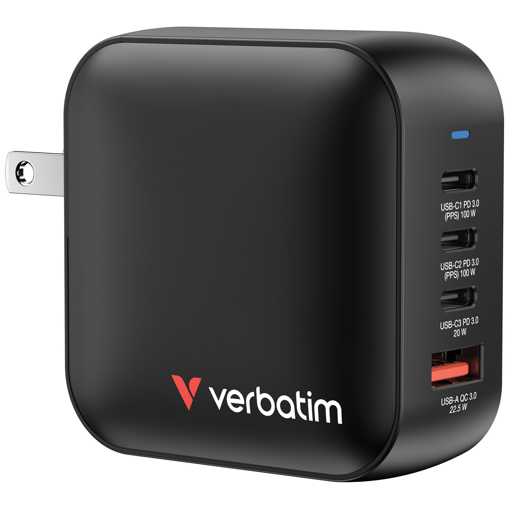 Cargador De Pared Universal Gan Para Viaje Verbatim Mini Gan Wall Charger/ 3Xusb Tipo-C/ 1Xusb/ 100 W