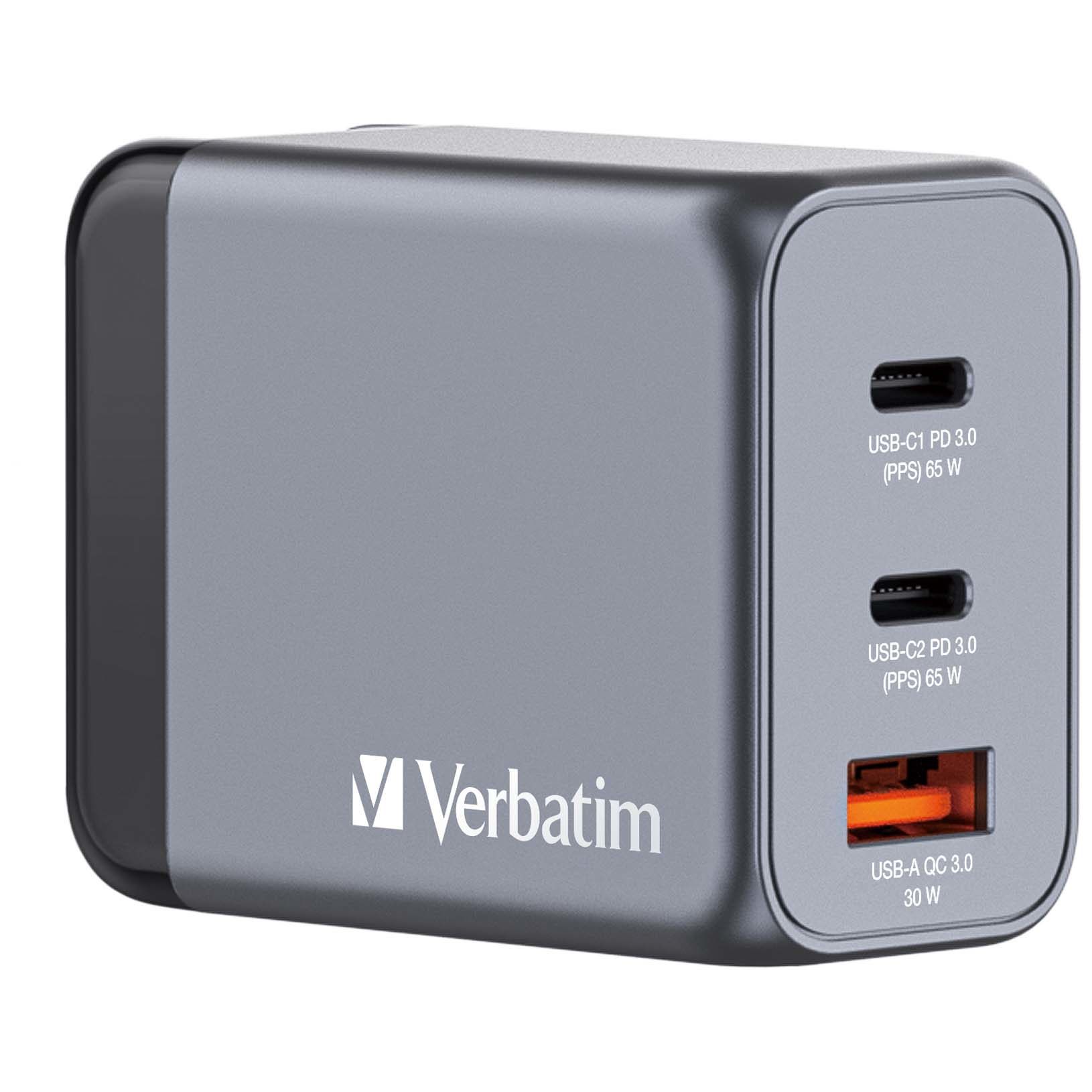 Cargador De Pared Universal Gan Para Viaje Verbatim Gnc-65/ 2Xusb Tipo-C/ 1Xusb/ 65 W