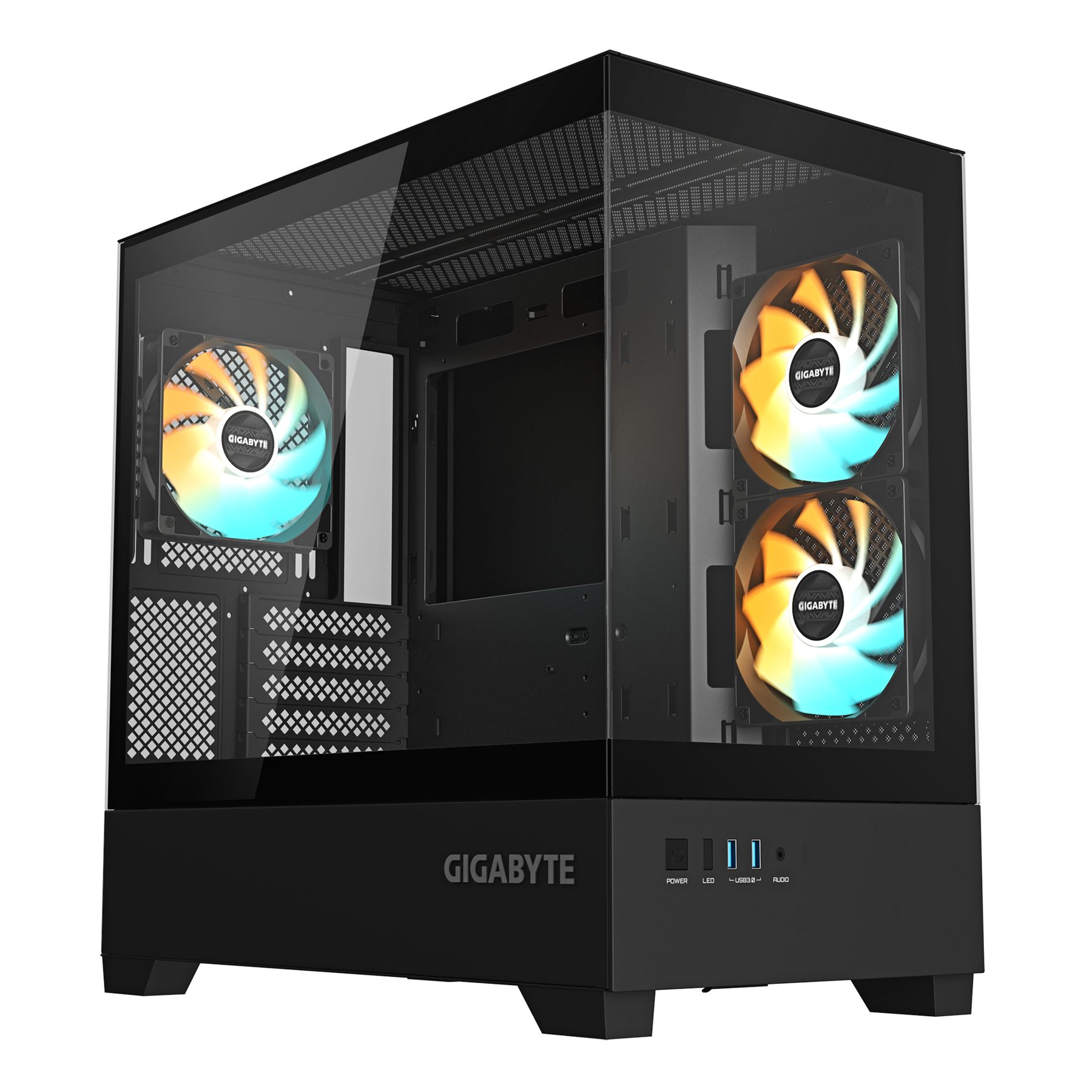 Gigabyte 28300-C201B-1CKR C201 Panoramic Caja De PC – Torre Media, M-Atx, Soporte Para Radiador De 360 Mm, 3 Ventiladores Preinstalados, USB 3.0, Compatible Con Rgb Fusion