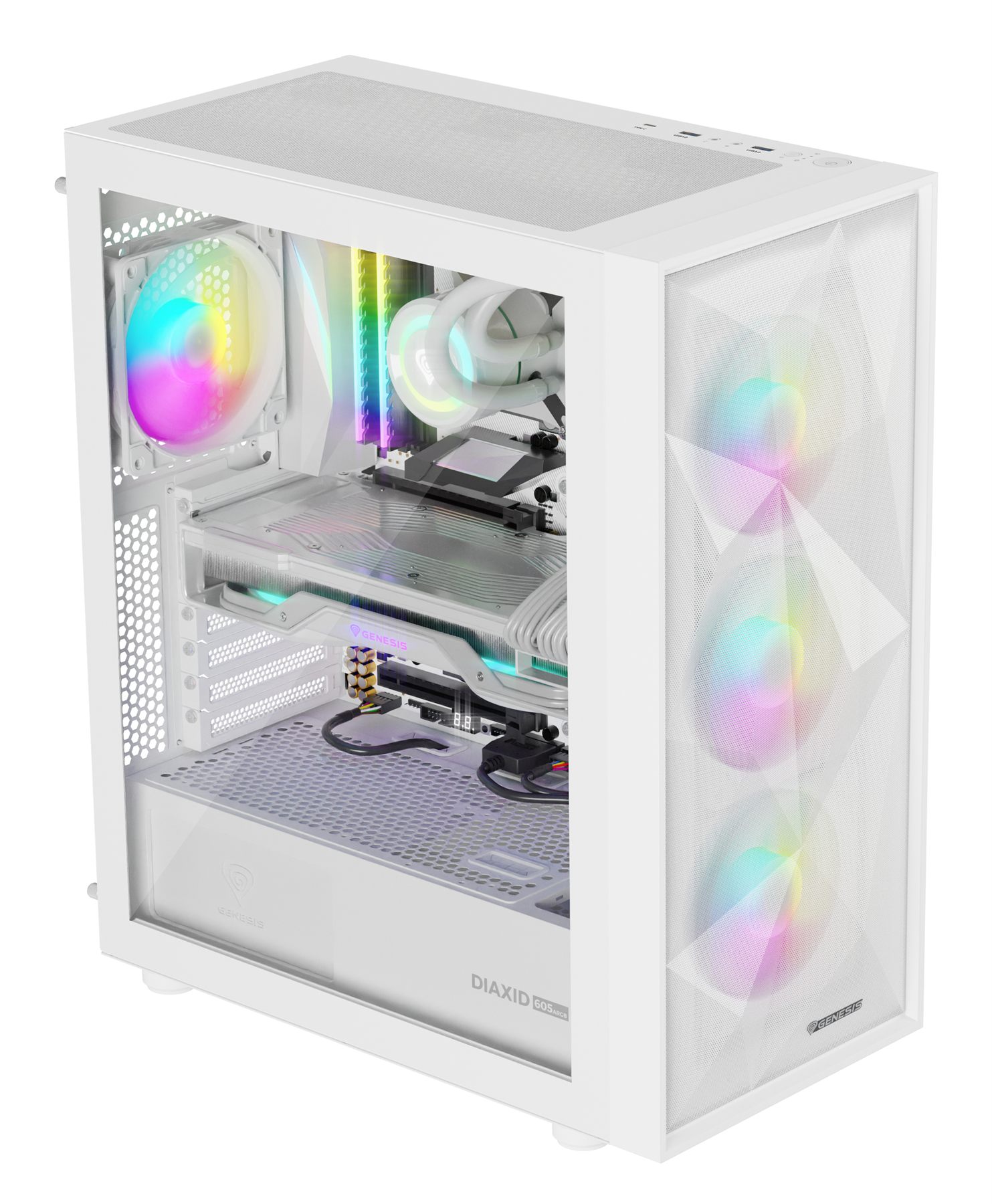 Genesis NPC-2173 Midi Tower, 4X 120 Mm Argb, 1200 Rpm, 7 Ranuras De Expansión, 2.5"/3.5", 420 X 217 X 466 Mm, 7.1 Kg, Blanco