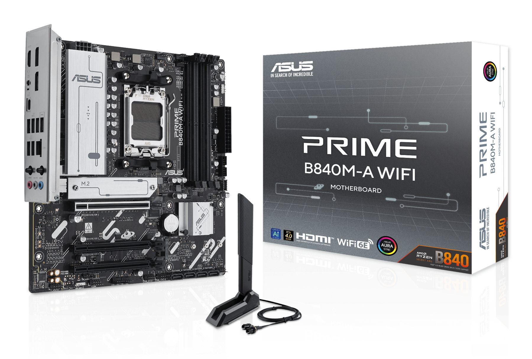 ASUS 90MB1J20-M0EAY0 Placa Base Micro-Atx AMD B840 (Zócalo Am5), Advanced Ai PC-Ready, DDR5, PCIe 4.0 Ready, Tres Ranuras M.2, Wi-Fi 6E, Q-Antenna, Realtek 2.5 GB Ethernet, Dual DisplayPort, HDMI, USB Trasero Y Delantero 5Gbps Type-C, Bios Flashback, Au