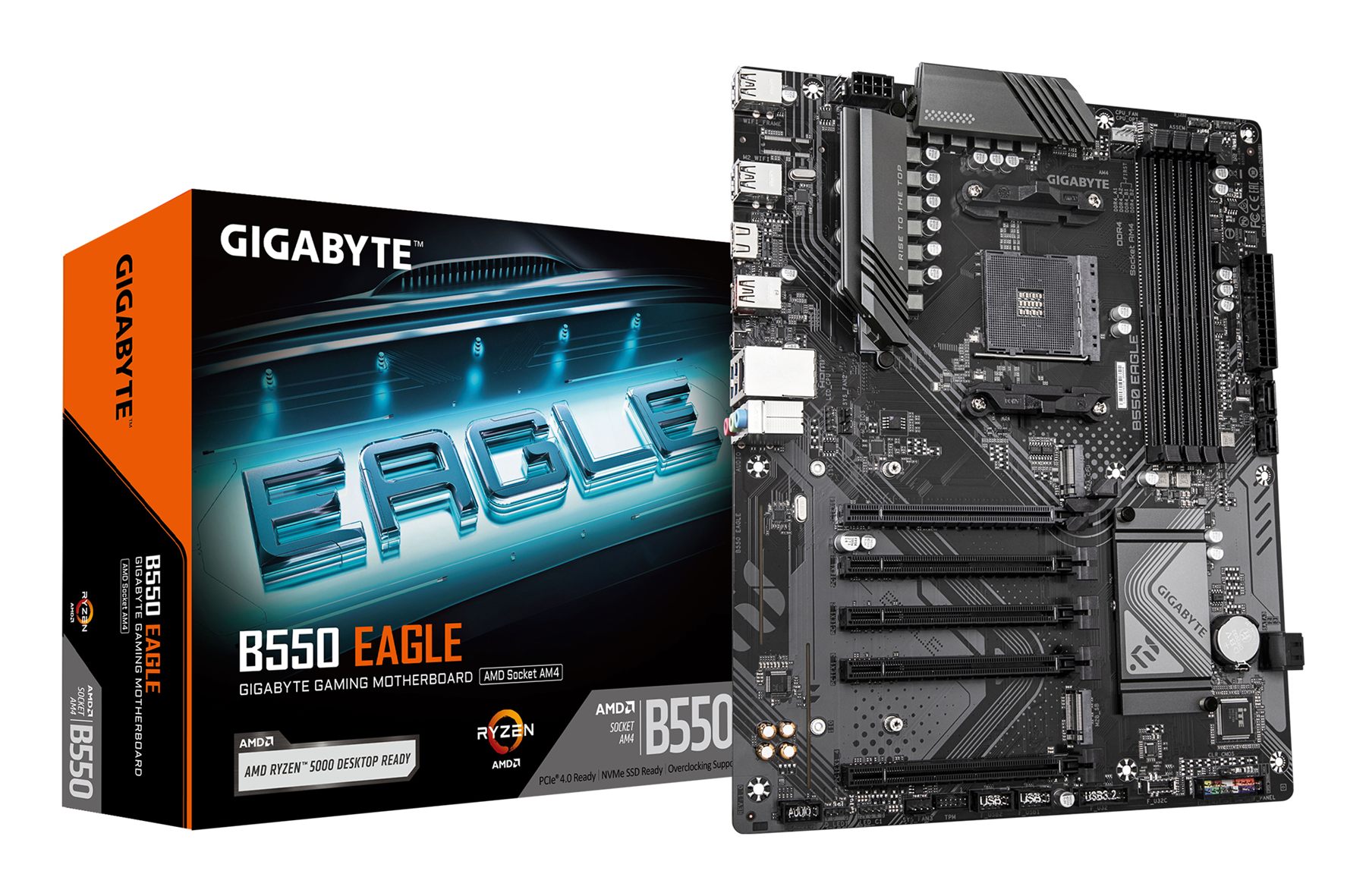 Gigabyte 9MB55EG-00-G10 B550 Eagle Placa Base - Procesadores AMD Ryzen Serie 5000 G, Vrm De 10+3+1 Fases, Hasta 3200 MHz DDR4, 1Xpcie 4.0 + 1Xpcie 3.0 M.2, Lan 1Gbe, USB 3.2 Gen 2