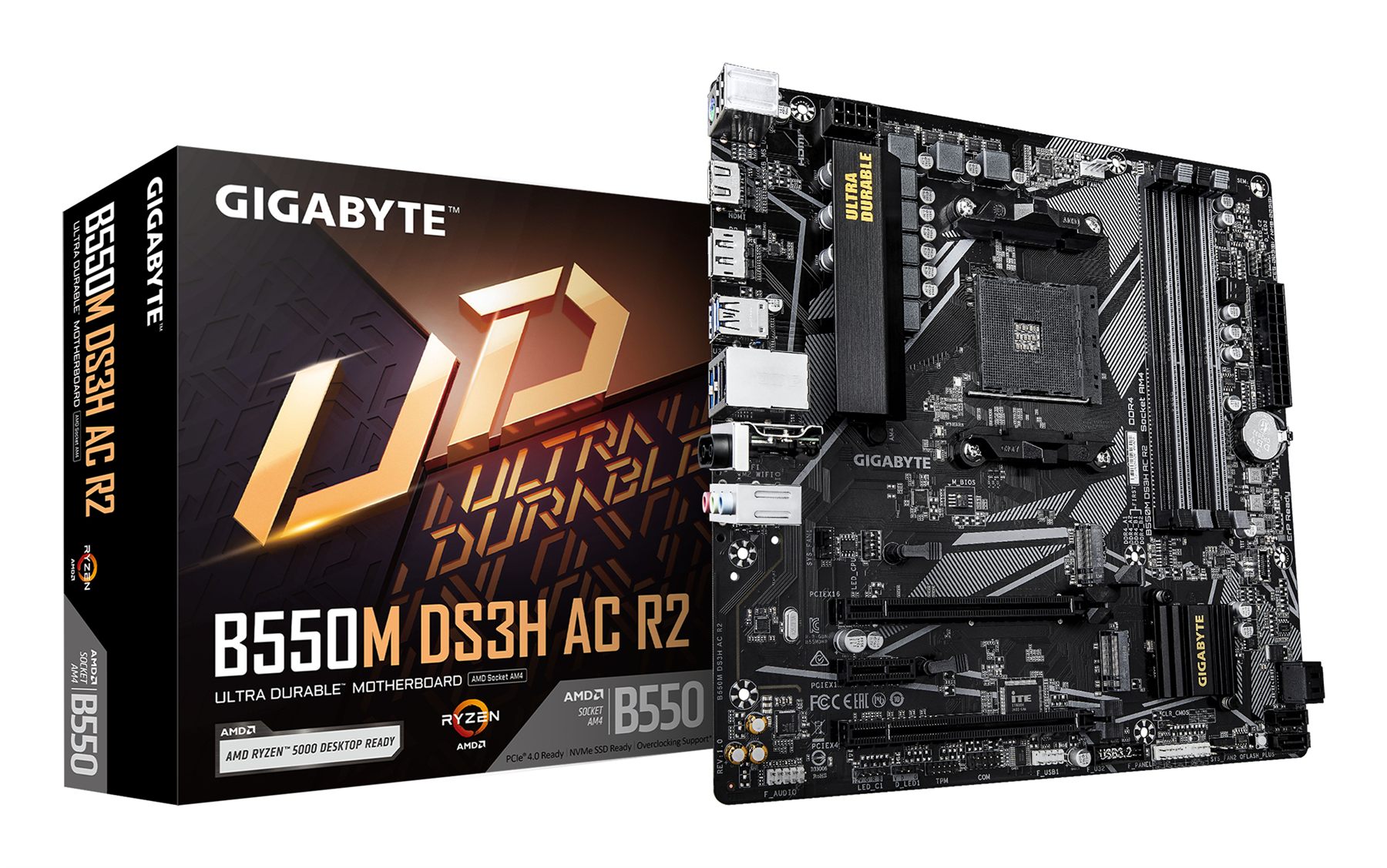 Gigabyte 9MB55MDHR-00-G B550m Ds3h Ac R2 Placa Base - Procesadores AMD Ryzen 5000, Vrm De 5+3 Fases, Hasta 4733 MHz DDR4 (O.C.), 1X M.2 PCIe 4.0 + 1X M.2 PCIe 3.0, Wi-Fi 5, Lan 1 Gbe, USB 3.2 Gen 1