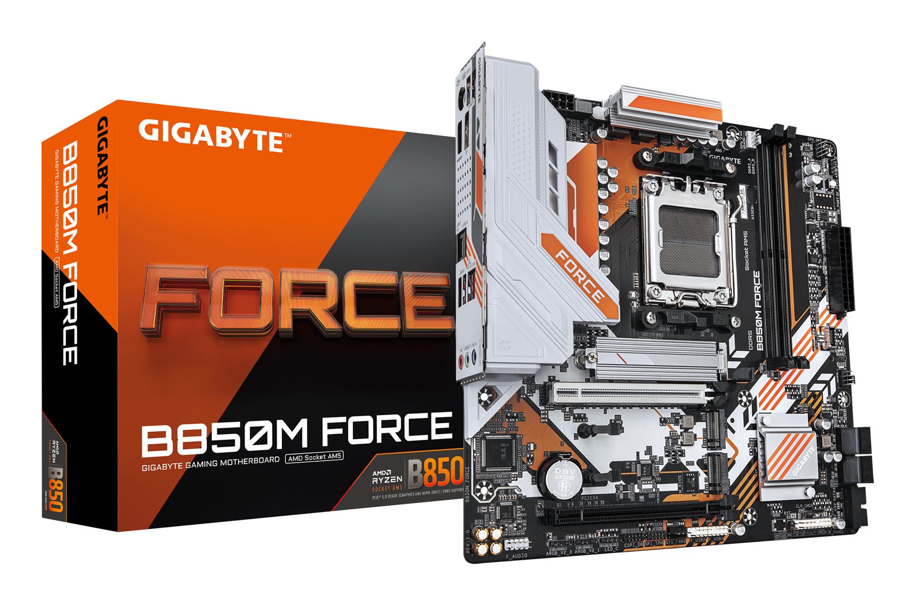 Gigabyte 9MB85MF-00-G10 B850m Force Placa Base – Compatible Con Procesadores AMD Ryzen Serie 9000, Vrm Digital De 8+2+2 Fases, Hasta 9600 MHz DDR5 (Oc), 1 X M.2 PCIe 5.0 + 2 X M.2 PCIe 4.0, Lan 2.5 Gbe, USB 3.2 Gen 2