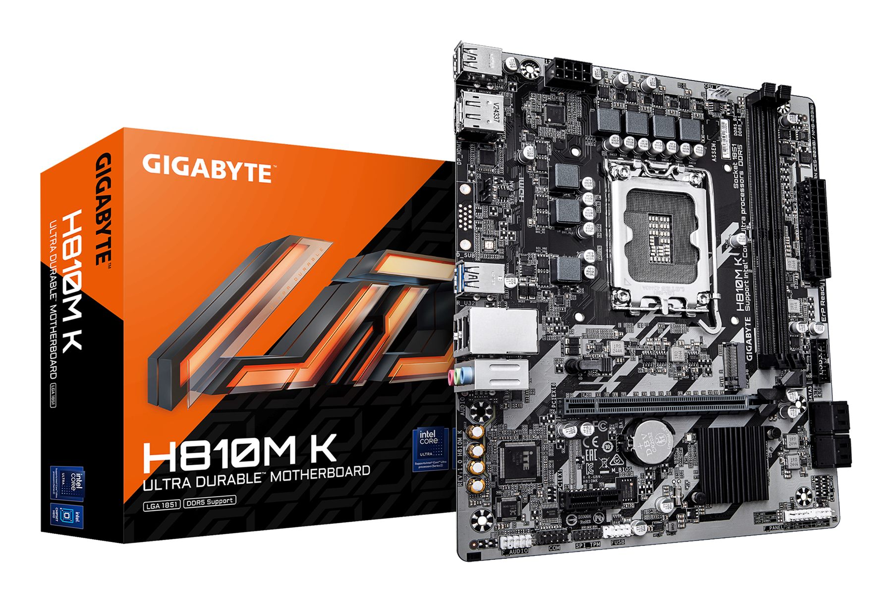 Gigabyte 9MH810MK-00-G10 H810m K Placa Base – Procesadores Intel Core Ultra (Serie 2), Vrm De 3+1+2 Fases, Hasta 6400 MHz DDR5, 1 X M.2 PCIe 4.0, Lan 1 Gbe, USB 3.2 Gen 1