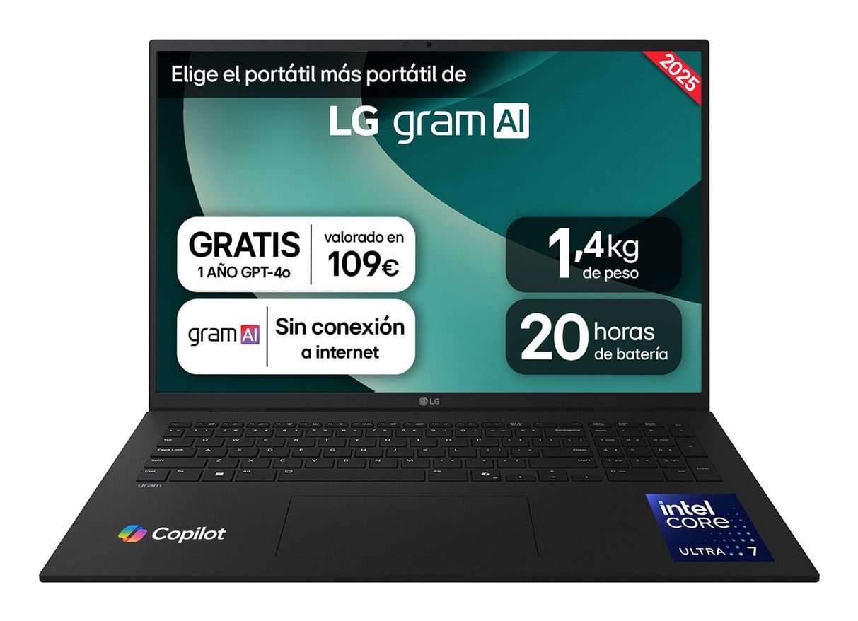 Lg 17ZD90T-G.AX88B 17", Wqxga, 2560 X1600, Ips, 16:10, Intel Core Ultra7 255H, Intel® Arc Graphics, 32 GB Lpddr5x, 1 TB SSD M.2, Free Os, Bluetooth 5.3, Wi-Fi 7, Lan, Lithium-Polymer 77 Wh, 1 X Toma Auriculares/Micrófono 3.5 Mm, 2 X USB 3.2 Gen 2X1...