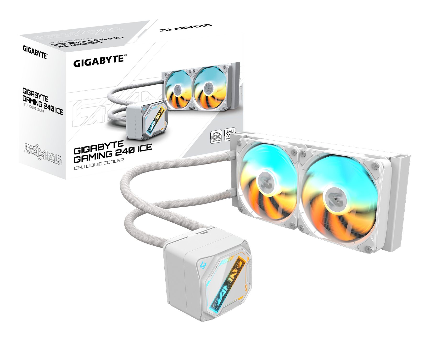 Gigabyte 28400-GM24I-1CWR Gaming 240 Ice Refrigeración Líquida Para CPU - 2X120 mm Ventiladores Argb, Mecanismo De Enclavamiento Deslizante, Daisy-Chain, Compatible Con Intel Lga 1851 Y AMD Am5