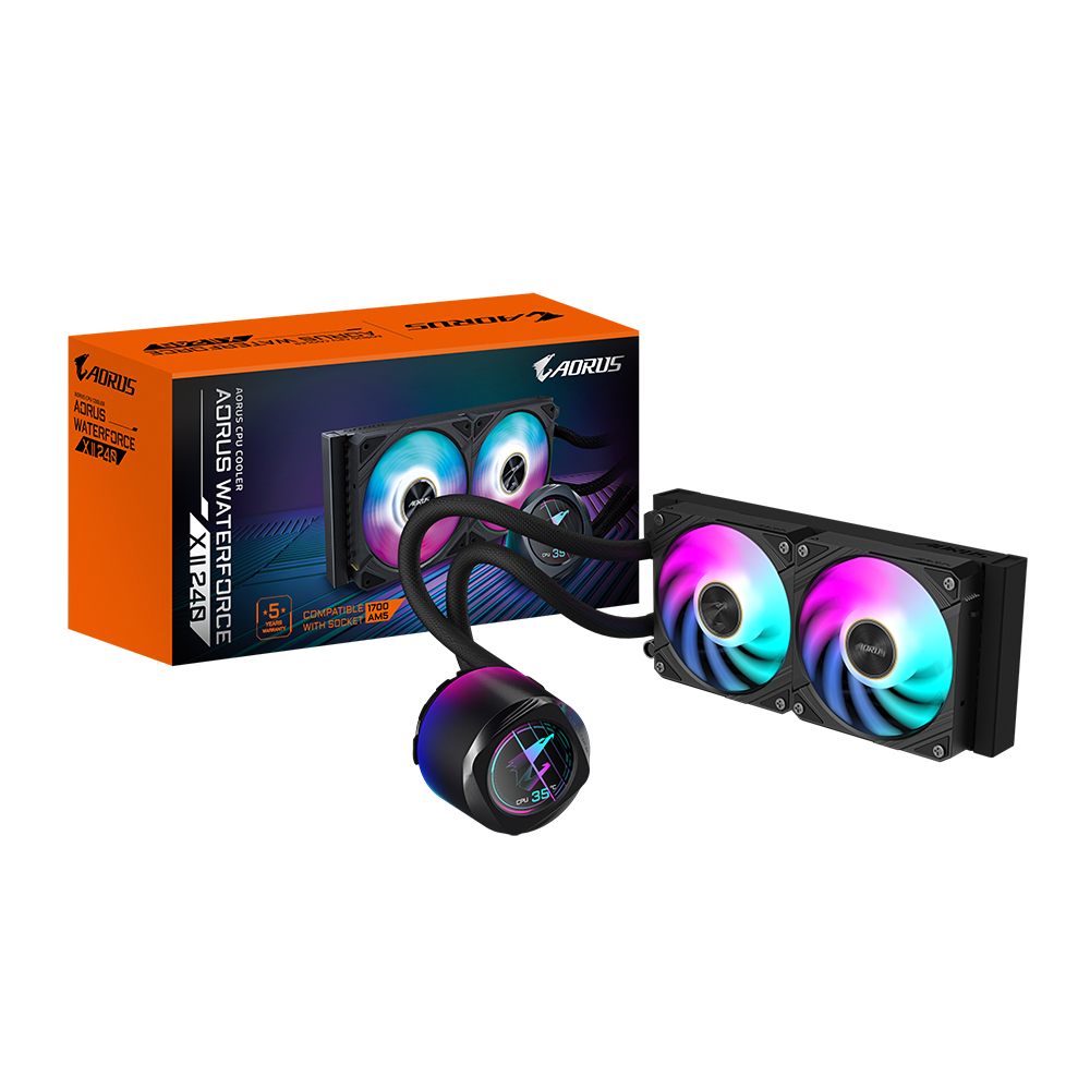 Gigabyte GP-AORUS WATERFORCE X II 240 Aorus Waterforce X Ii 240 Refrigerador De CPU Líquido Aio - 2X Ventiladores Argb De 120 Mm, Pantalla Lcd A Todo Color, Daisy-Chain, Compatible Con Intel Lga 1851 Y AMD Am5