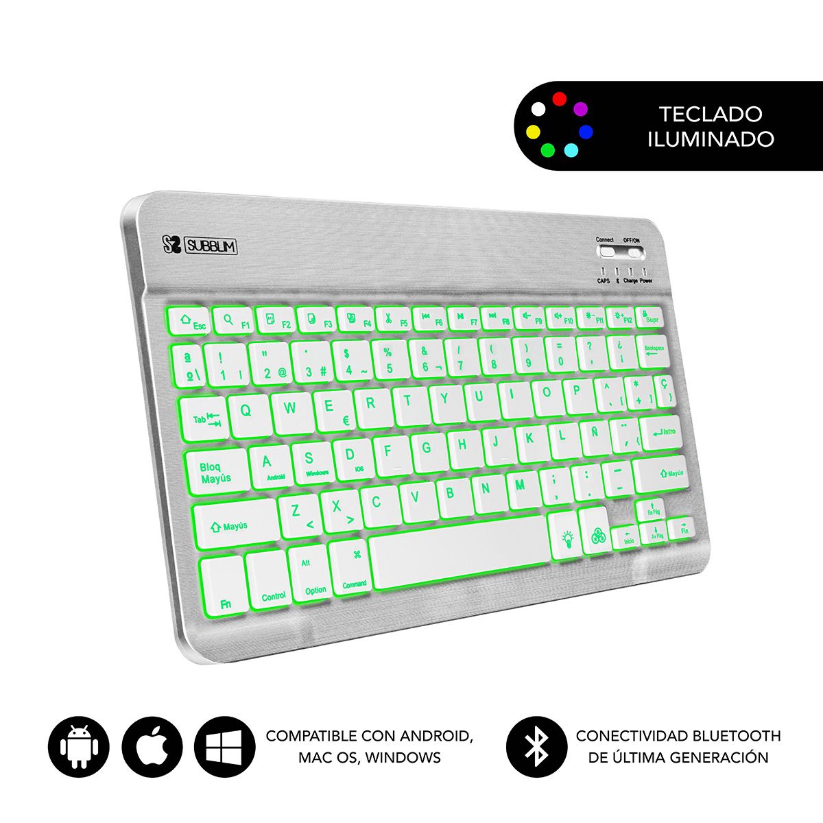 Subblim Teclado Retroiluminado Bluetooth Smart Backlit Bt Keyboard Silver