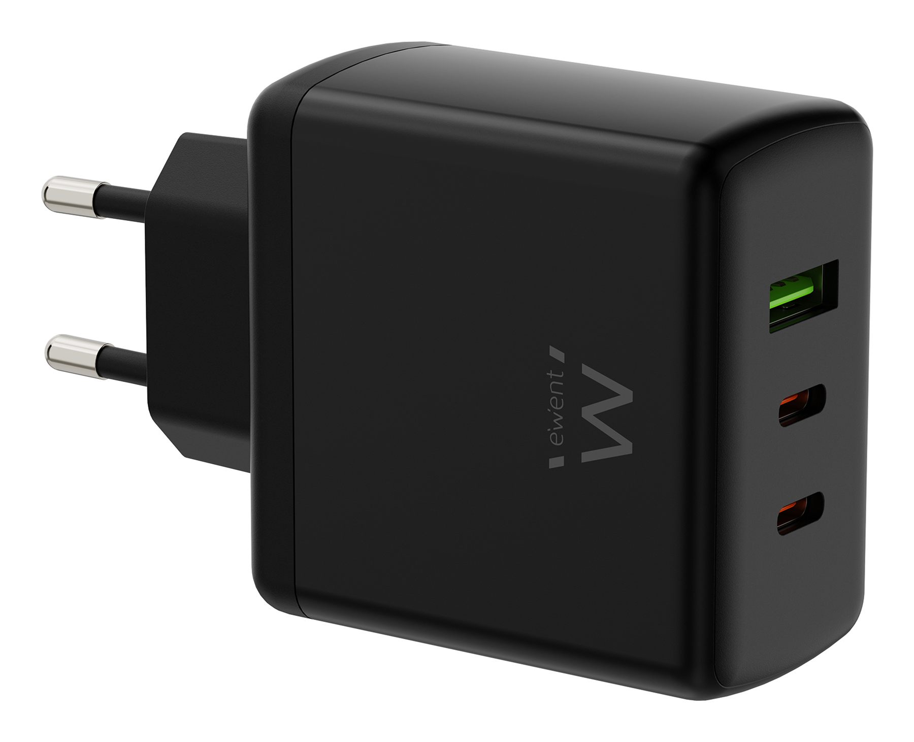 (Abm) Ewent Cargador Gan Fast De 65 W, 3 Puertos (2 USB-C Pd Y 1Usb-A Qc) Diseño Compacto