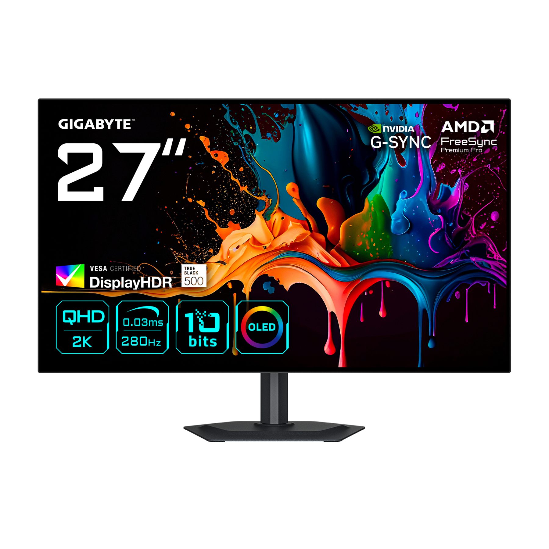 Gigabyte Mo27q28g Monitor Gaming OLED 27" QHD - 2560 X 1440, 280Hz, 0,03Ms, 335 Cd/M², Display Hdr True Black 500, HDMI 2.1, DisplayPort 1.4