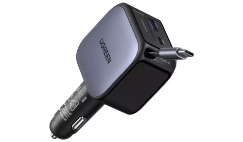 Ugreen 90W 2C1a Fast Car Charger With Retractable Usb-C Cable