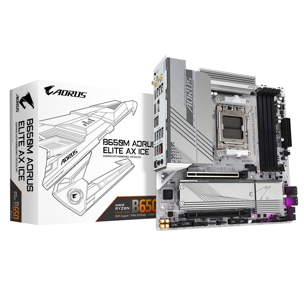 Gigabyte B650m Aorus Elite Ax Ice Placa Base - AMD Ryzen Serie 9000, Vrm De 12+2+2 Fases, Hasta 8000 MHz DDR5 (Oc), 1Xpcie 5.0 + 1Xpcie 4.0 M.2, Lan 2,5 Gbe, Wifi 6E, USB 3.2 Gen 2X2