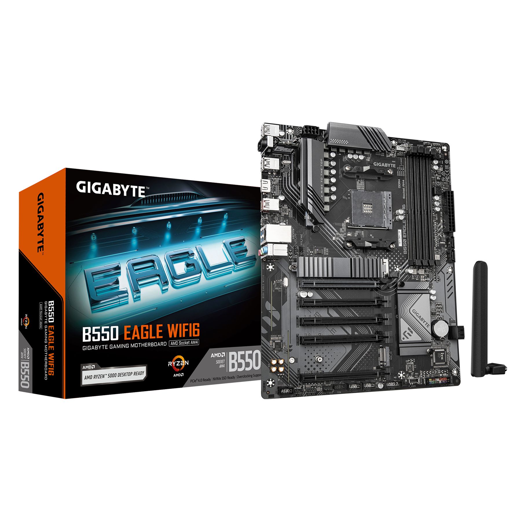 Gigabyte B550 Eagle Wifi6 Placa Base - Procesadores AMD Ryzen Serie 5000 G, Vrm De 10+3+1 Fases, Hasta 3200 MHz DDR4, 1Xpcie 4.0 + 1Xpcie 3.0 M.2, Lan 1Gbe, Wifi 6, USB 3.2 Gen 2