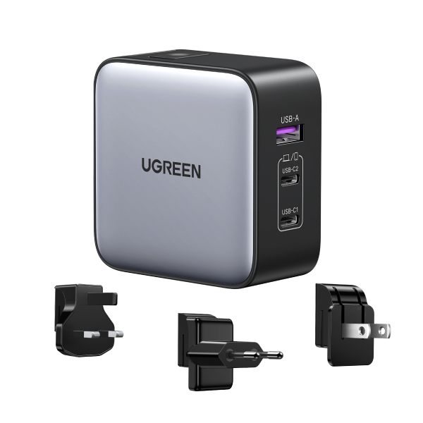 Ugreen 65 W Nexode Gan Auriculares, Teléfono Móvil, Portátil, Reloj Inteligente, Tableta Gris USB Carga Rápida Interior