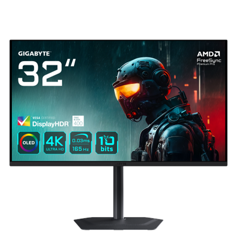 Gigabyte Mo32u 31,5" Monitor Gaming OLED 4K UHD - 3840 X 2160, 165Hz, 0.03Ms, 250 Cd/M², Display Hdr True Black 400, HDMI 2.1, DisplayPort 1.4