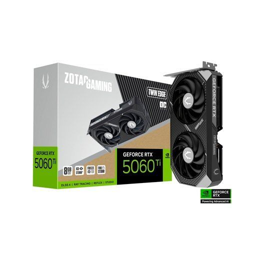 Vga Zotac RTX 5060 Ti 8 GB Twin Edge Oc,Nv,Rtx5060ti,8 GB,GDDR7,128Bit,1Hdmi+3Dp,2 Ventiladores (Zt-B50610h-10M)