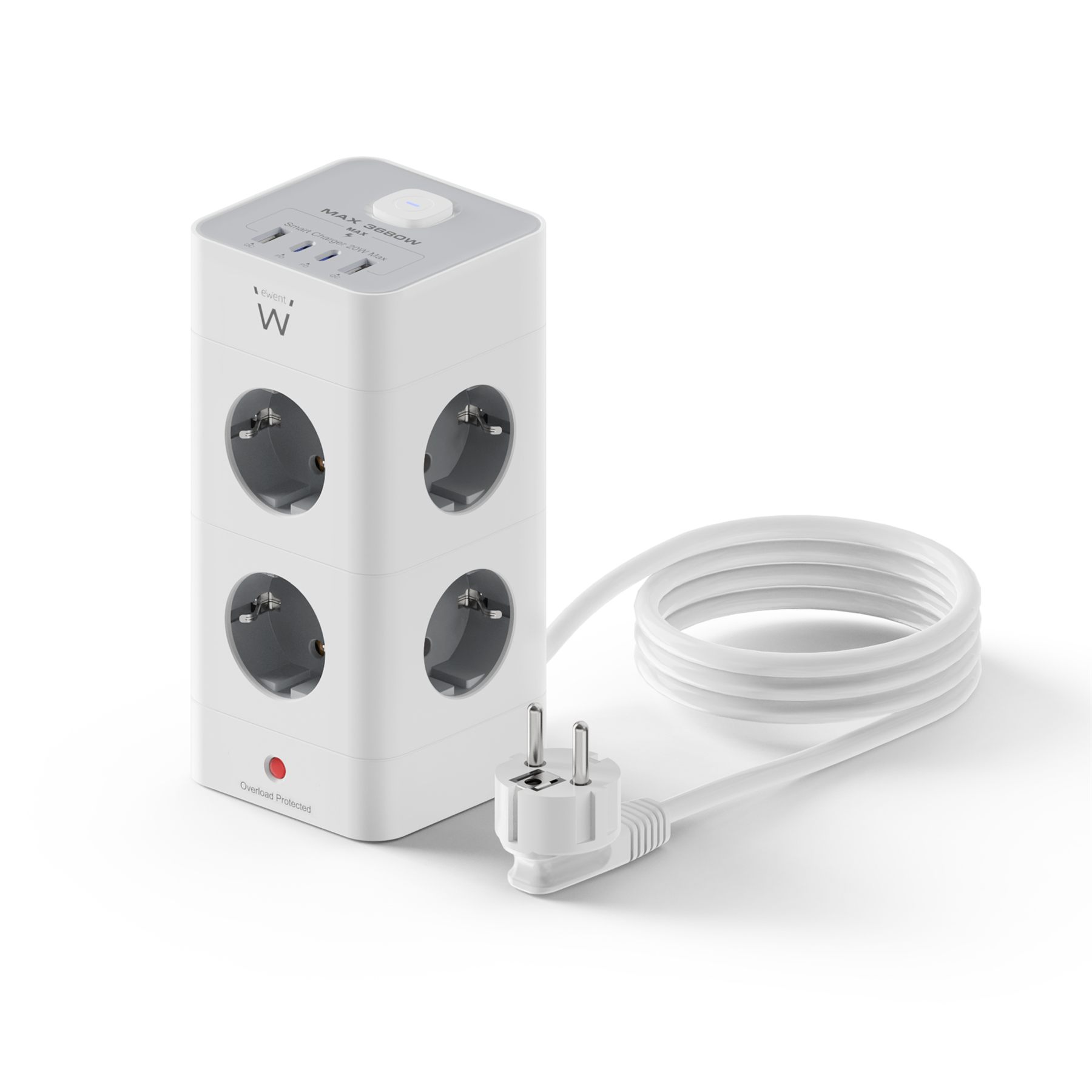Ewent Ew3864 Base Múltiple 2 M 8 Salidas Ac Interior Gris, Blanco