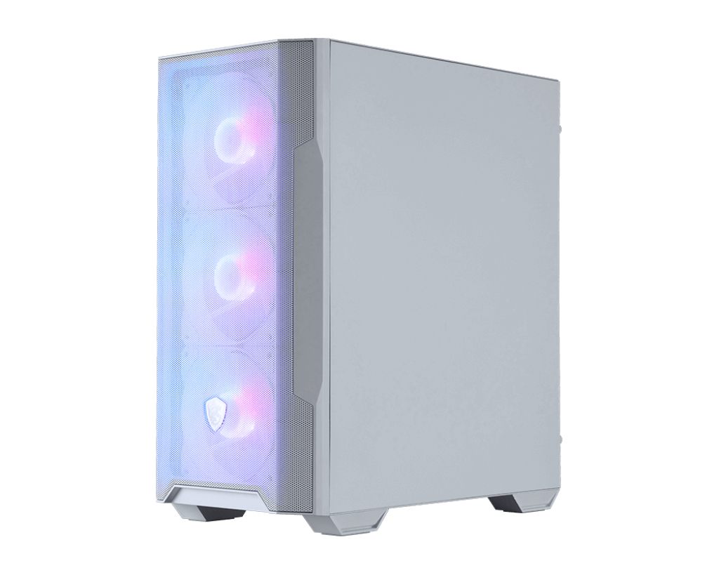 Caja MSI Mag Forge M100r White,2X2.5"+1X2.5"/3.5”+1X3.5”,3X120 mm+1X120 mm (Argb),2Usb2.0+1Xusb3.2+Audio+Micro,Micro-Atx Tower,Blanca