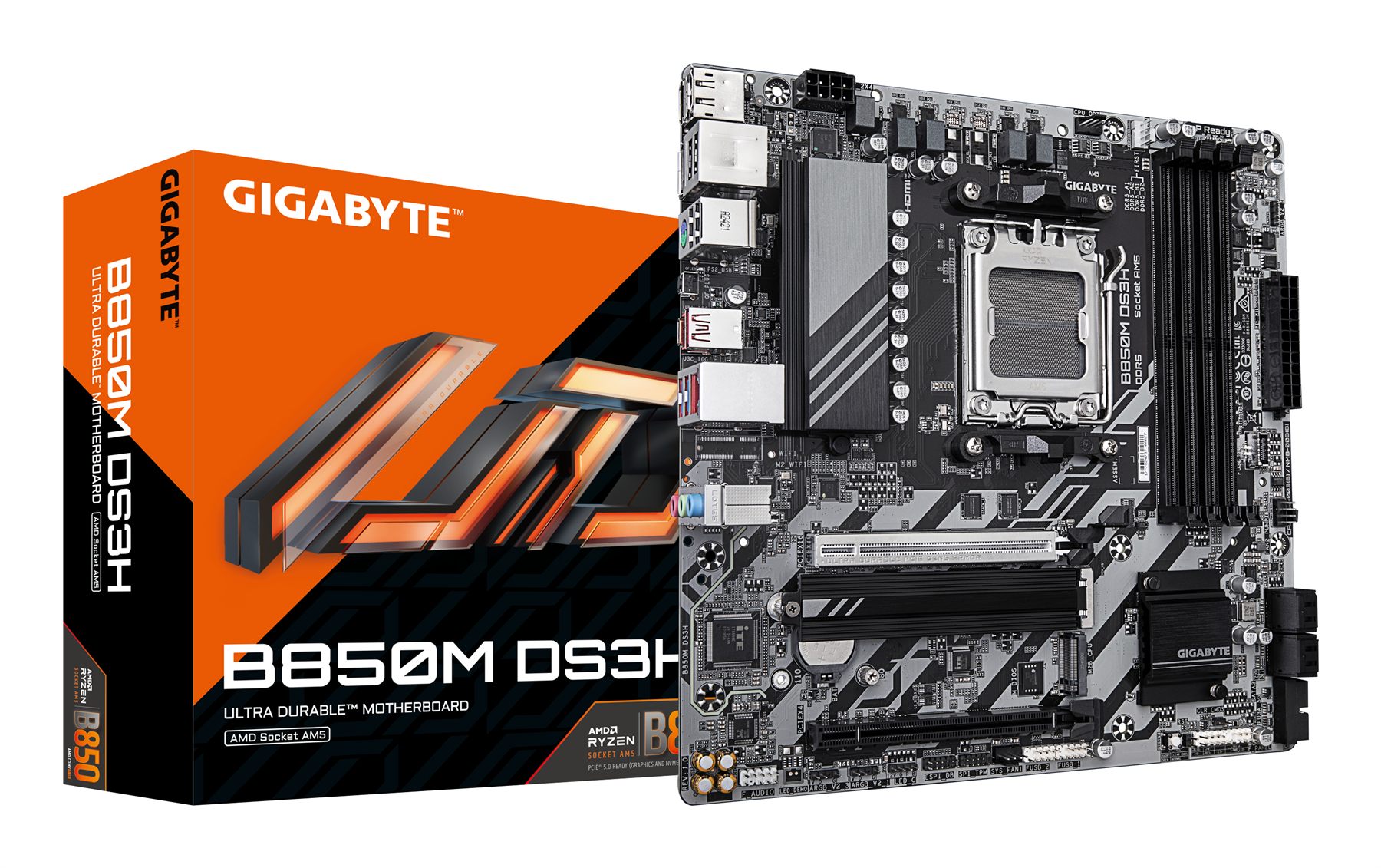 Gigabyte B850m Ds3h Placa Base - Procesadores AMD Ryzen Serie 9000, 16+2+2 Fases Vrm Digitales, Hasta 8200 MHz DDR5 (Oc), 1Xpcie 5.0 + 1Xpcie 4.0 M.2, Lan 2.5, USB 3.2 Gen 2