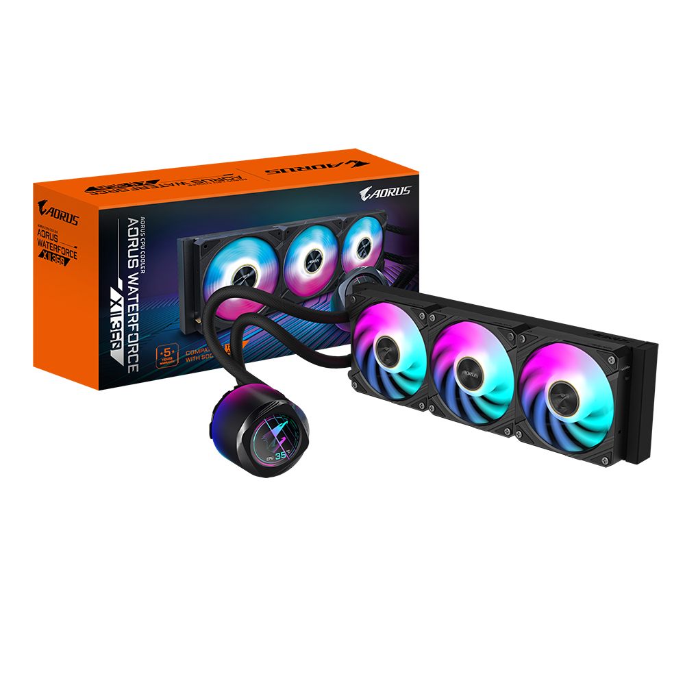 Gigabyte Refrigeración Líquida Para CPU Aorus Waterforce X Ii 360 Aio - 3 Ventiladores Argb De 120 Mm, Pantalla Lcd A Todo Color, Mecanismo De Interbloqueo Magnético, Daisy-Chain, Compatible Con Intel Lga 1700 Y AMD Am5, Garantía De 6 Años
