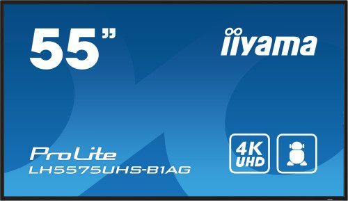 Monitor Iiyama 55" (Lh5575uhs-B1ag) 3840X2160, UHD IPS Panel,Operacion 24/7, 500Cd/M, Landscape Portrait, Signal Failover, Speakers 2X 10W, Multiple Inputs (Dvi-I (Vga), HDMI 3X), Dp-Out, USB 2.0 X2, Wifi, Lan, Media Play USB Port, Control Lan / Rs23