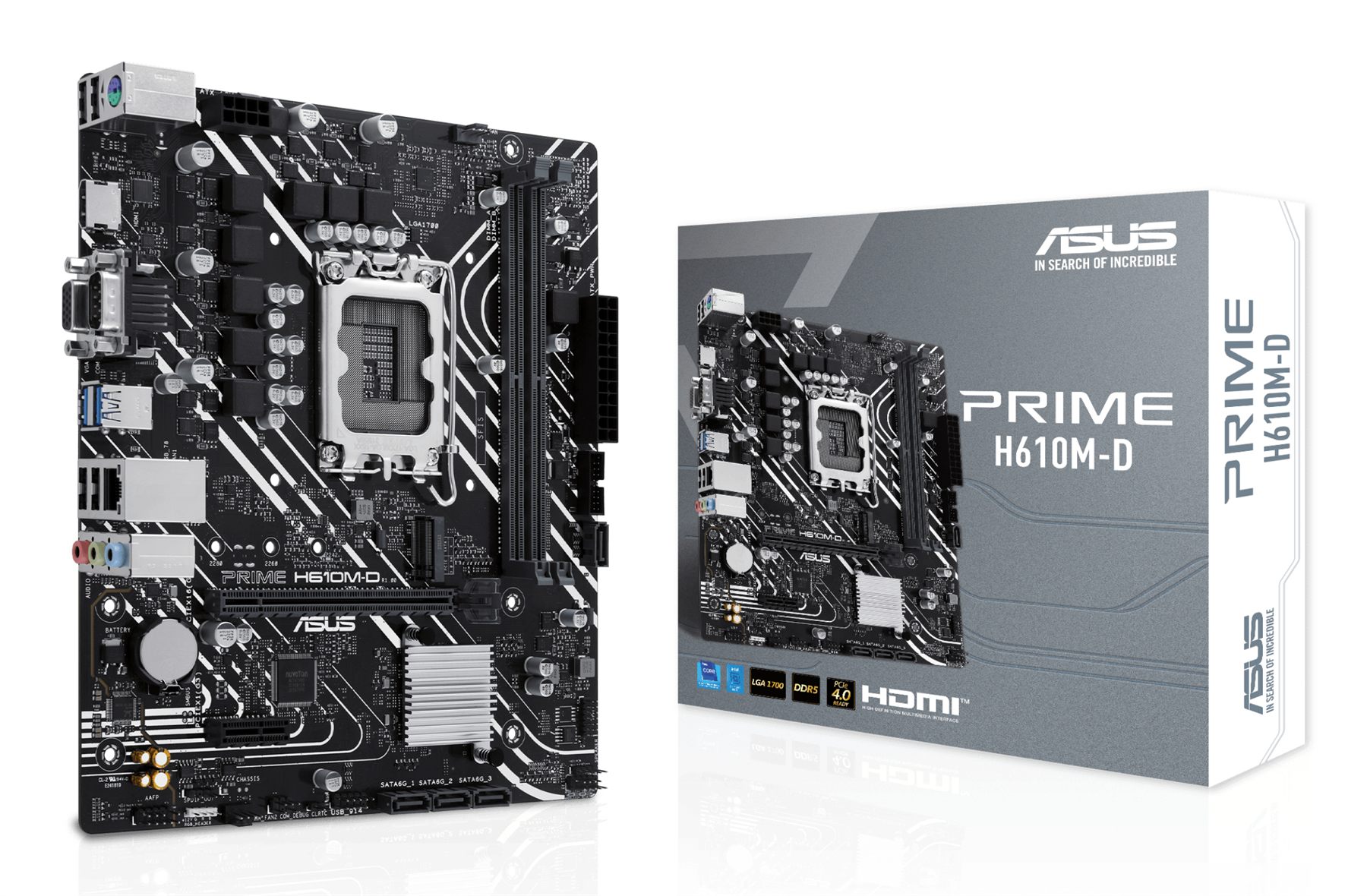 Placa Asus Prime H610m-D,Intel,1700,H610,2Ddr5,96 GB,Vga+HDMI,4Sata3,1M.2,2Usb2.0,2Usb3.2,USB-C,1Gblan,Matx