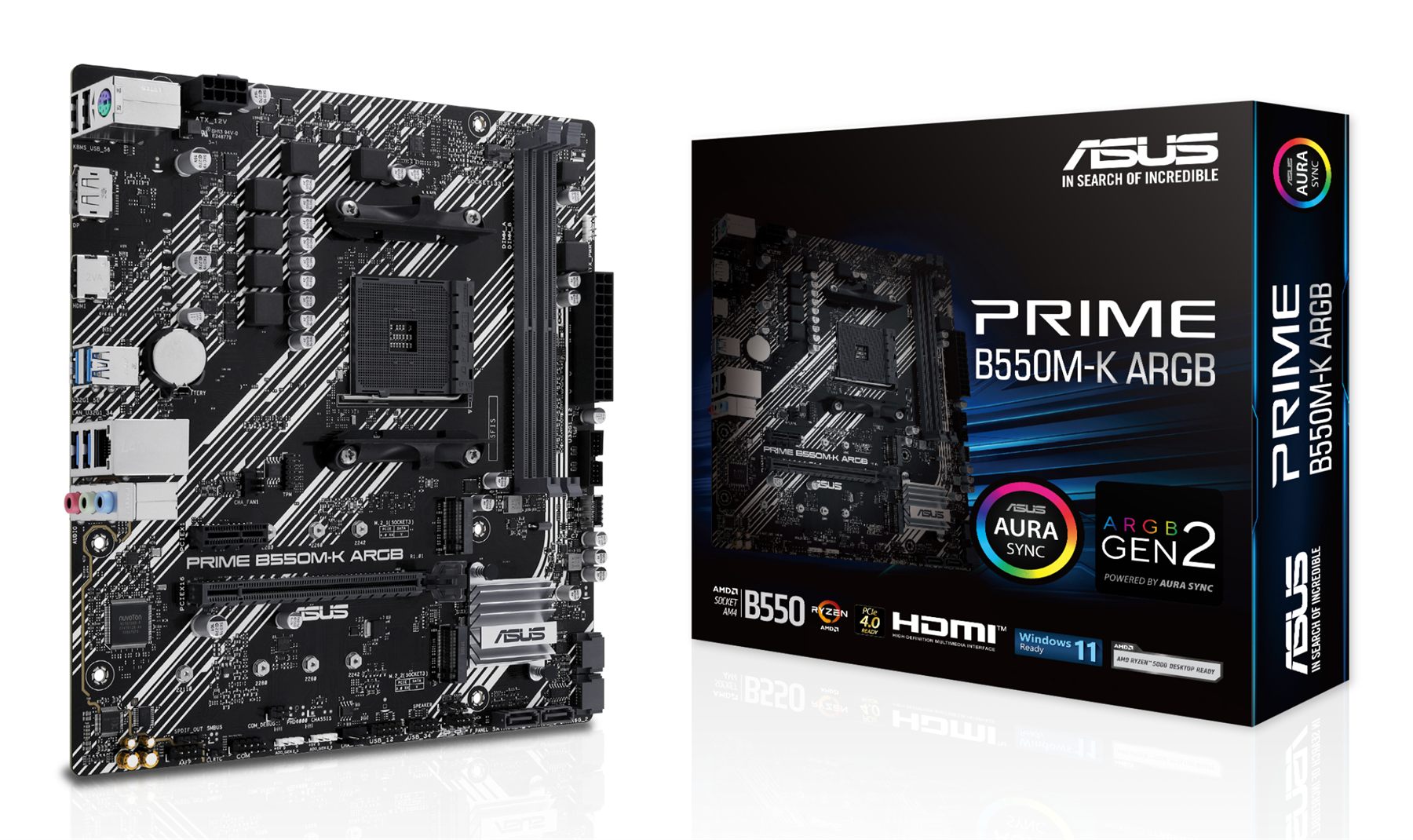 Placa Asus Prime B550m-K Argb,AMD,Am4,B550,2Ddr4,64 GB,Dp+HDMI,Gblan,4Sata3+2Xm.2,6Usb3.2,Matx