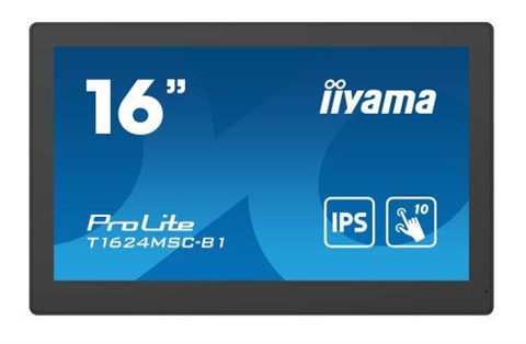 Monitor Iiyama 15,6" Pcap Bezel Free Front, 10P Touch, 1920X1080, HDMI, 385Cd/M2 (With Touch), 800:1, USB Interface, Sd-Card, Media Player, External Power Adapter, Speakers, Remote Control10p Touch With Supported Os (T1624msc-B1)