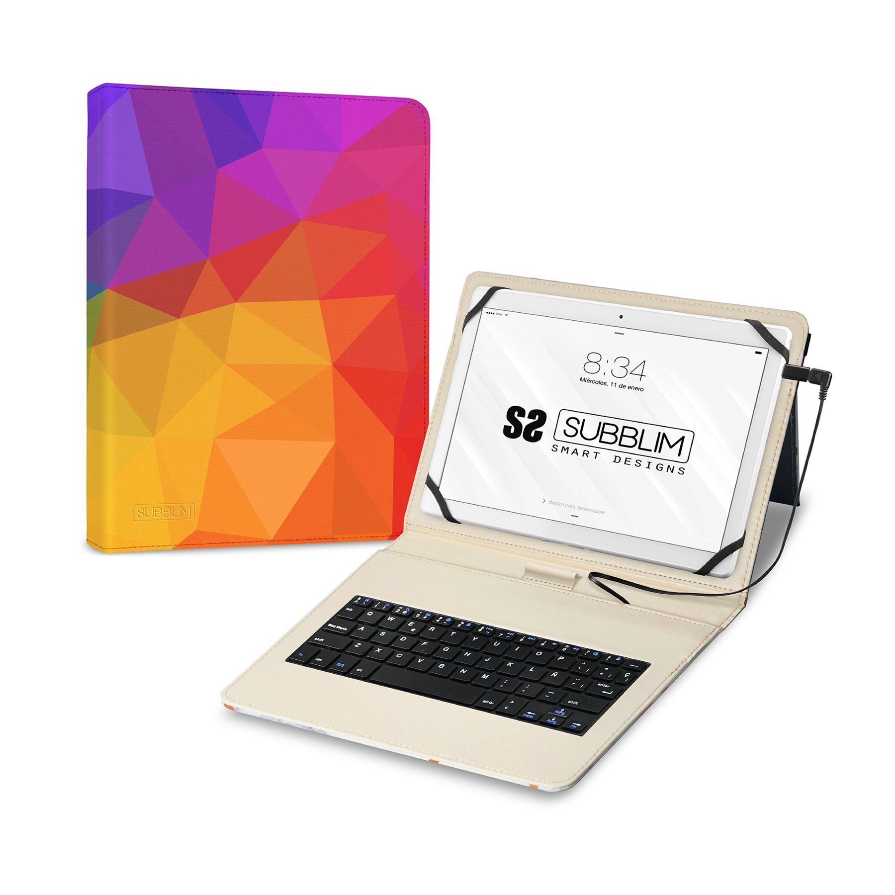 Funda Con Teclado Micro Usb – Type C Keytab Usb 11" Triangulos