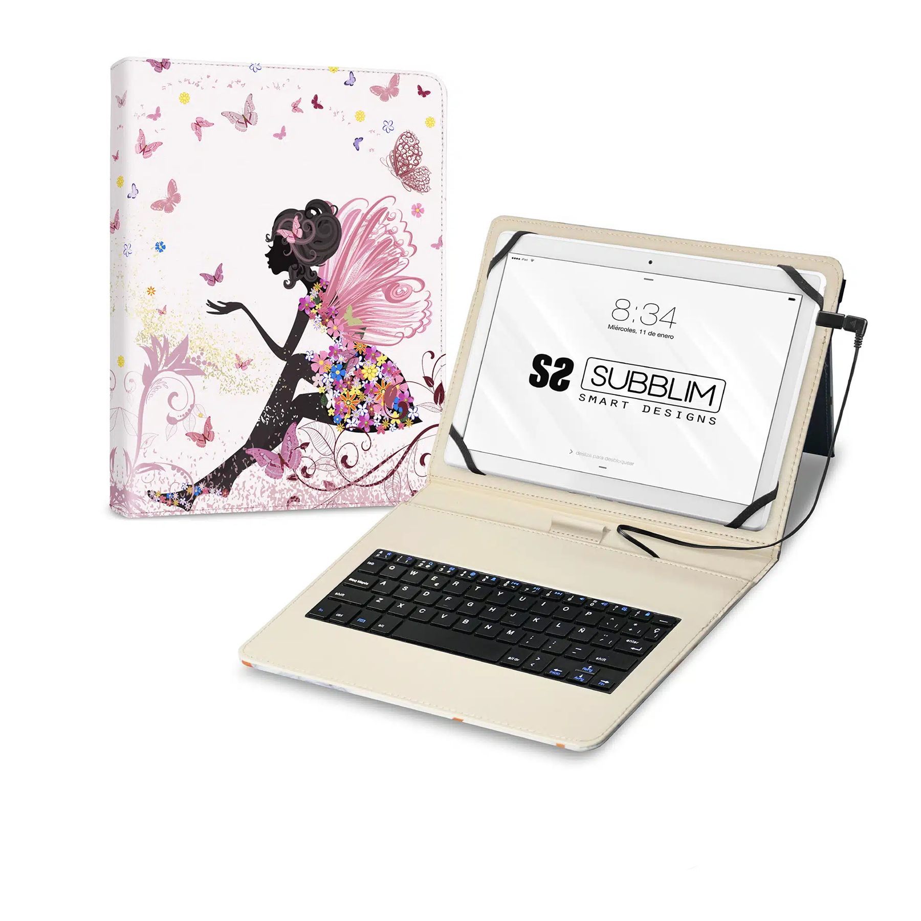 Funda Con Teclado Micro Usb – Type C Keytab Usb 11" Hadas