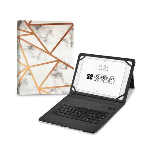 Subblim Funda Con Teclado Keytab Pro Bt Trendy Marmol Blanco