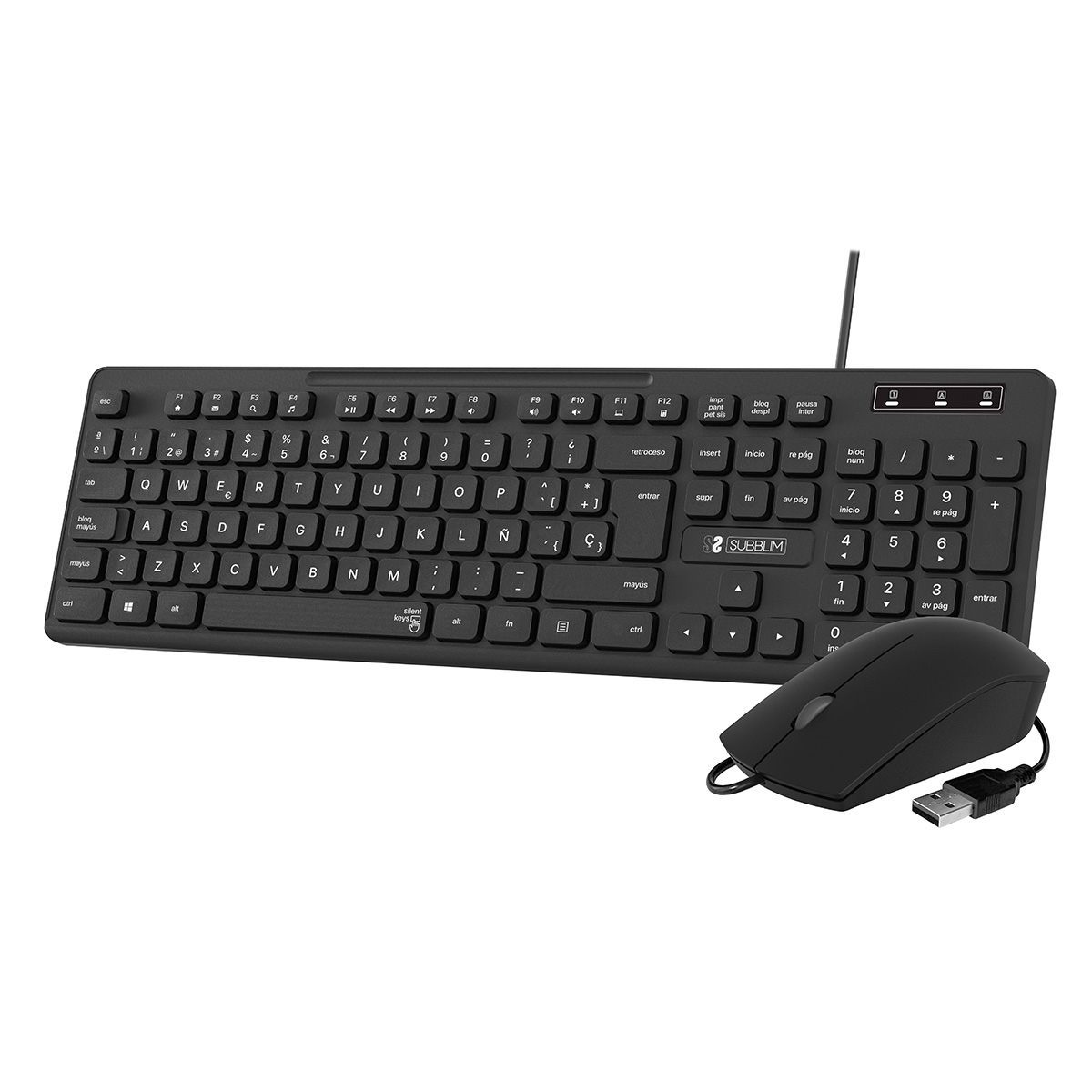 Subblim Teclado Ergonómico Y Ratón Combo Business Slim Silencioso Con Cable Usb