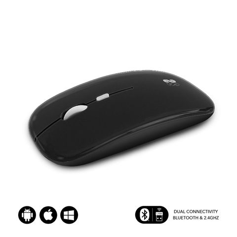Subblim Ratón Óptico Inalámbrico 2.4G Y Bluetooth Dual Flat Mouse Recargable Negro