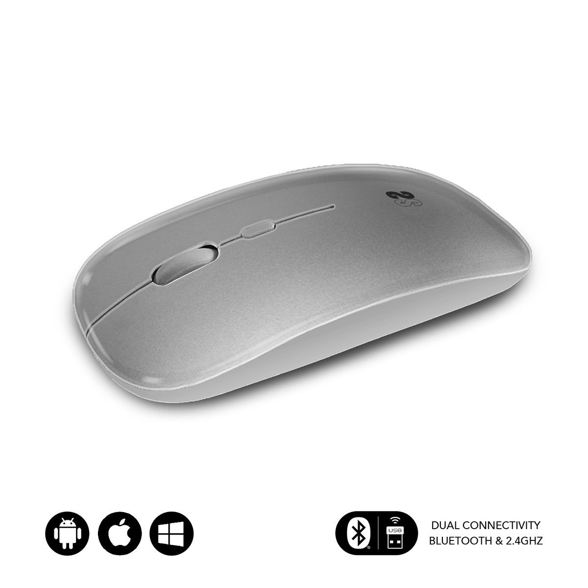 Subblim Ratón Óptico Inalámbrico 2.4G Y Bluetooth Dual Flat Mouse Recargable Plateado