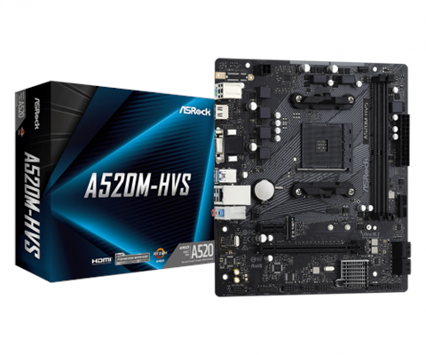 Placa Asrock A520m-Hvs,AMD,Am4,A520,2Ddr4,64,Vga+HDMI,4Sata3,1M.2,4Usb2.0,2Usb3.2,USB-C,1 GB,Matx