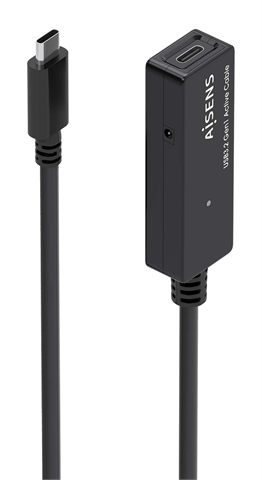 Cable Alargador Usb 3.2 Con Amplificador Aisens A107-0869/ Usb Tipo-C Macho - Usb Tipo-C Hembra/ Hasta 100W/ 20Gbps/ 5M/ Negro
