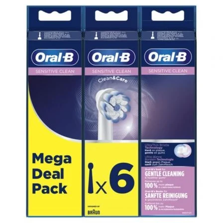 Cabezal De Recambio Braun Para Cepillo Braun Oral-B Sensitive Clean/ Pack 6 Uds