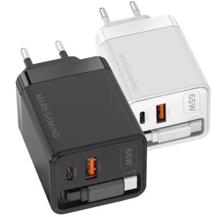 Cargador De Pared Gan Mars Gaming Md-Gan65r/ 1Xusb Tipo-C/ 1Xusb/ 65W/ Negro