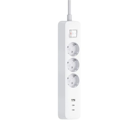 Regleta Con Interruptor Xiaomi 20W Power Strip/ 3 Tomas De Corriente/ 1 Usb/ 2 Usb Tipo-C/ Cable 1.4M/ Blanca