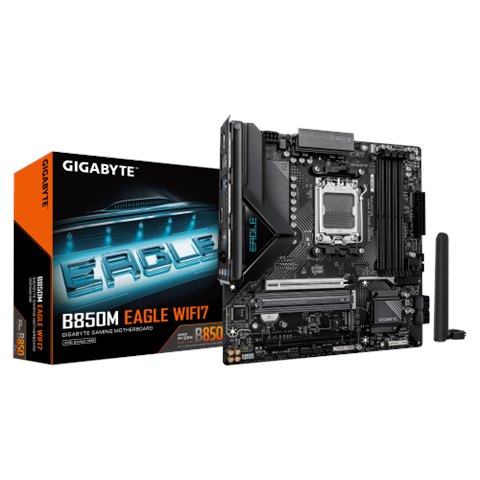 Gigabyte B850m Eagle Wifi7 Placa Base – Cpus Amd Ryzen Serie 9000, Vrm Digital De 8+2+2 Fases, Hasta 8200 Mhz Ddr5 (O.C.), 1× M.2 Pcie 5.0 + 1× M.2 Pcie 4.0, Wi-Fi 7, Lan 2.5 Gbe, Usb 3.2 Gen 2
