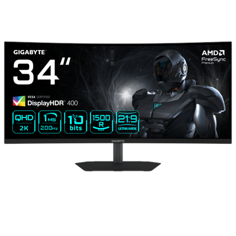 Gigabyte G34wqc2 Monitor Gaming Curvo 34” Wqhd - 3440 X 1440, 1500R, 200Hz, 1Ms, 450 Cd/M², Amd Freesync Premium, Displayhdr 400, Hdmi 2.0, Displayport 1.4